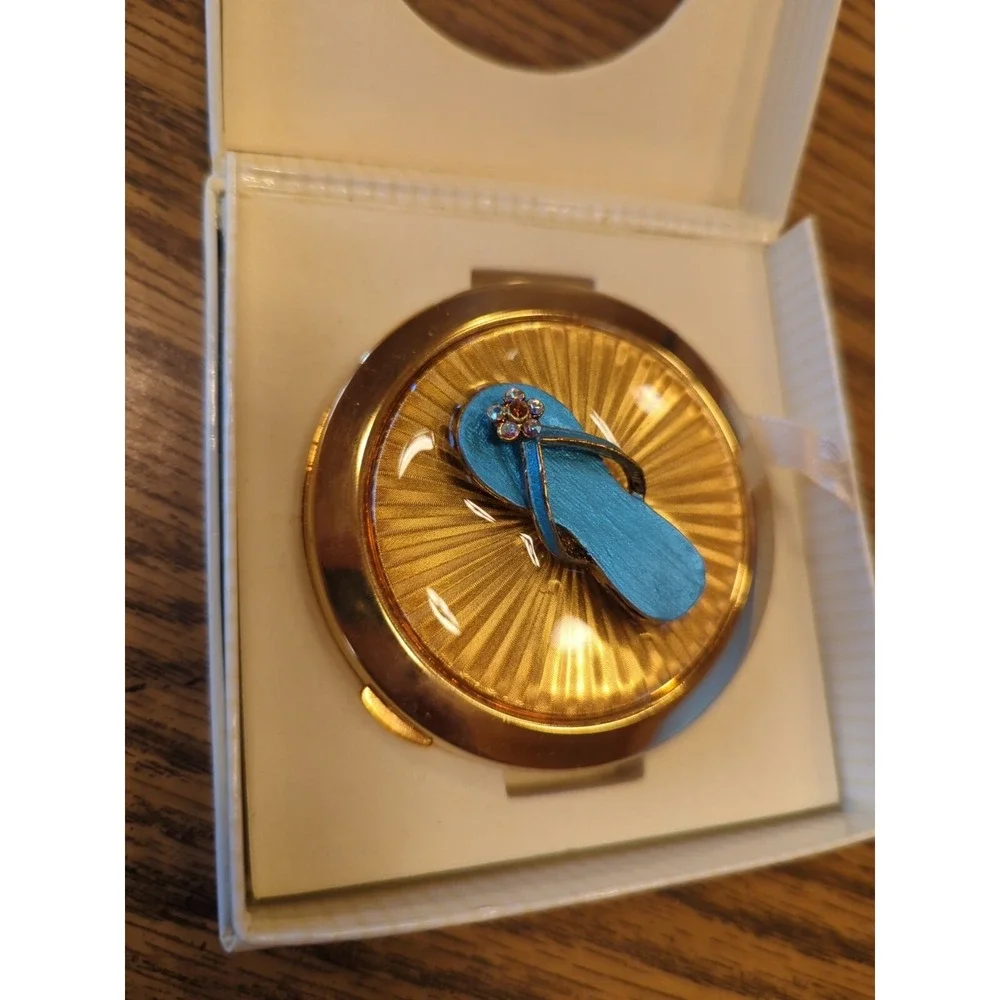 Roman Inc. USA Fancy Women's Flip Flop Shoe Gold Plate Mirror‎ Compact